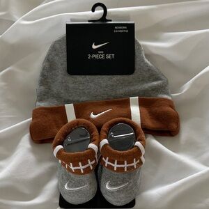 Nike Gray & Brown Baby Beanie and Bootie Set